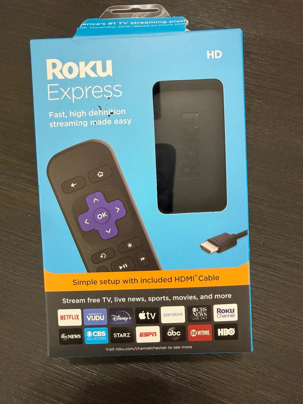 Roku Streaming Player Box with Purple and Black Accents